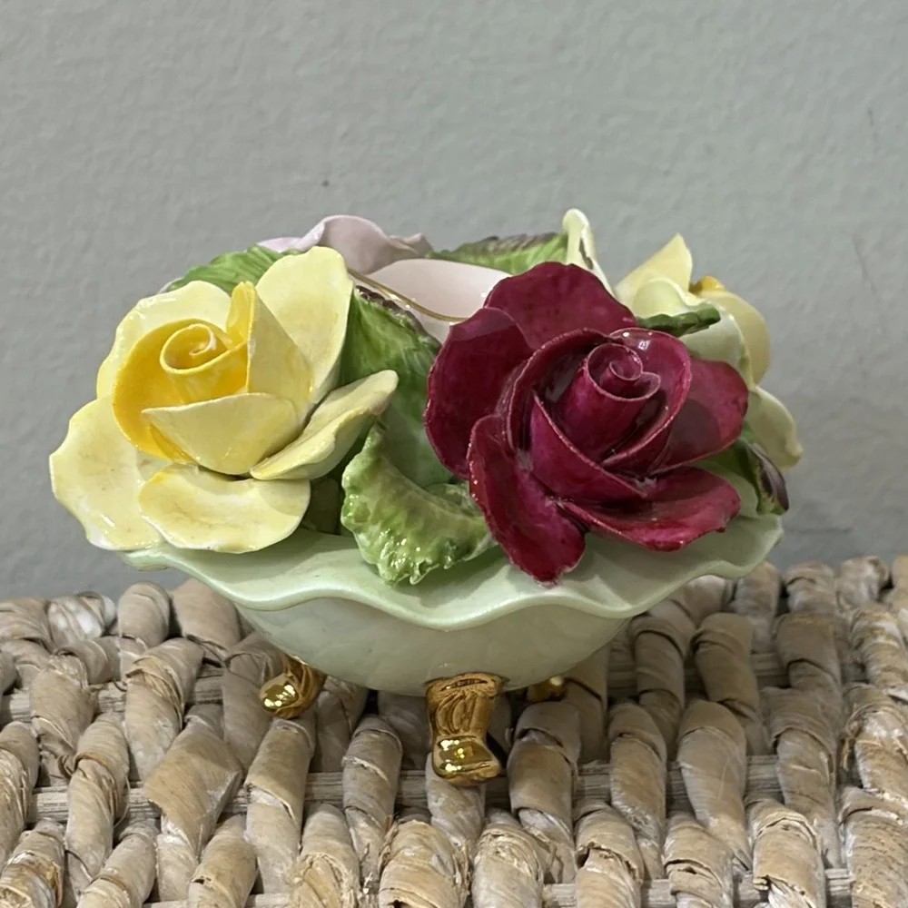 Vintage‎ Denton Best Bone China Taper Holders England Roses Gold Footed